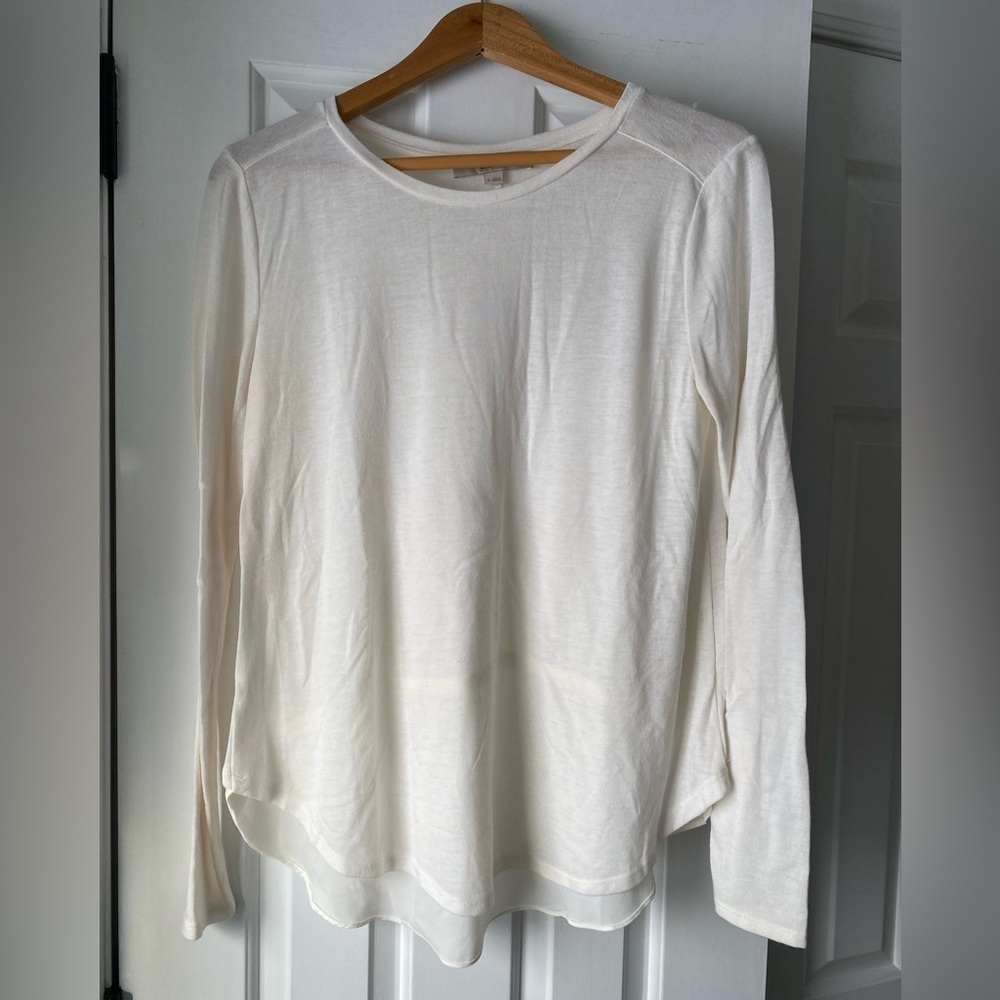 Loft Women’s Cream Mixed Media Tunic Style Long Sleeve Top Size M